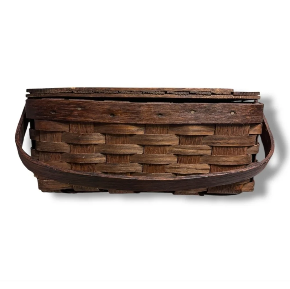 PETERBORO BASKET CO. Woven Wood Flip Top Picnic Basket VINTAGE